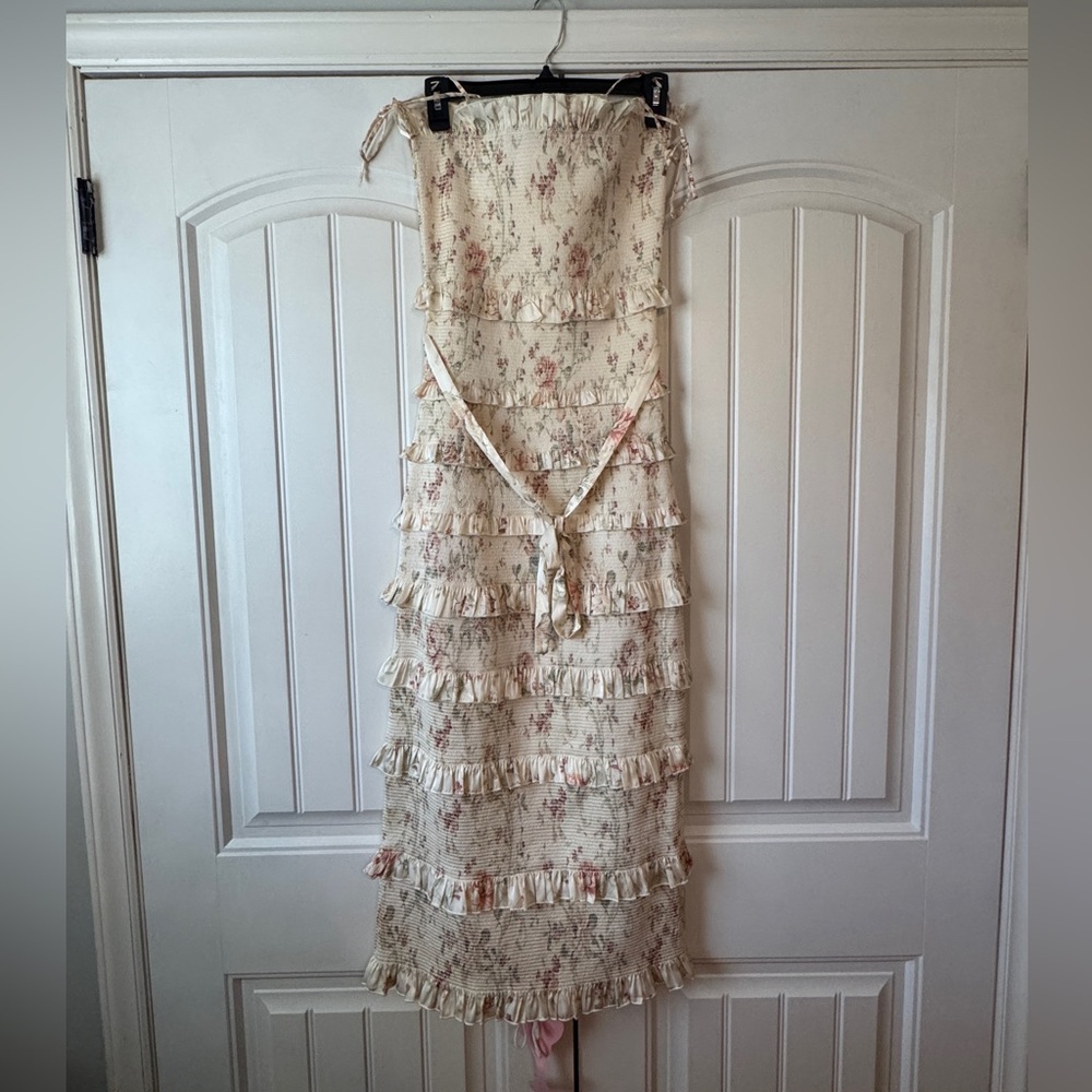 V. Chapman Lily Ruched & Ruffled Stretch Satin Midi Dress - Picture 4 of 5